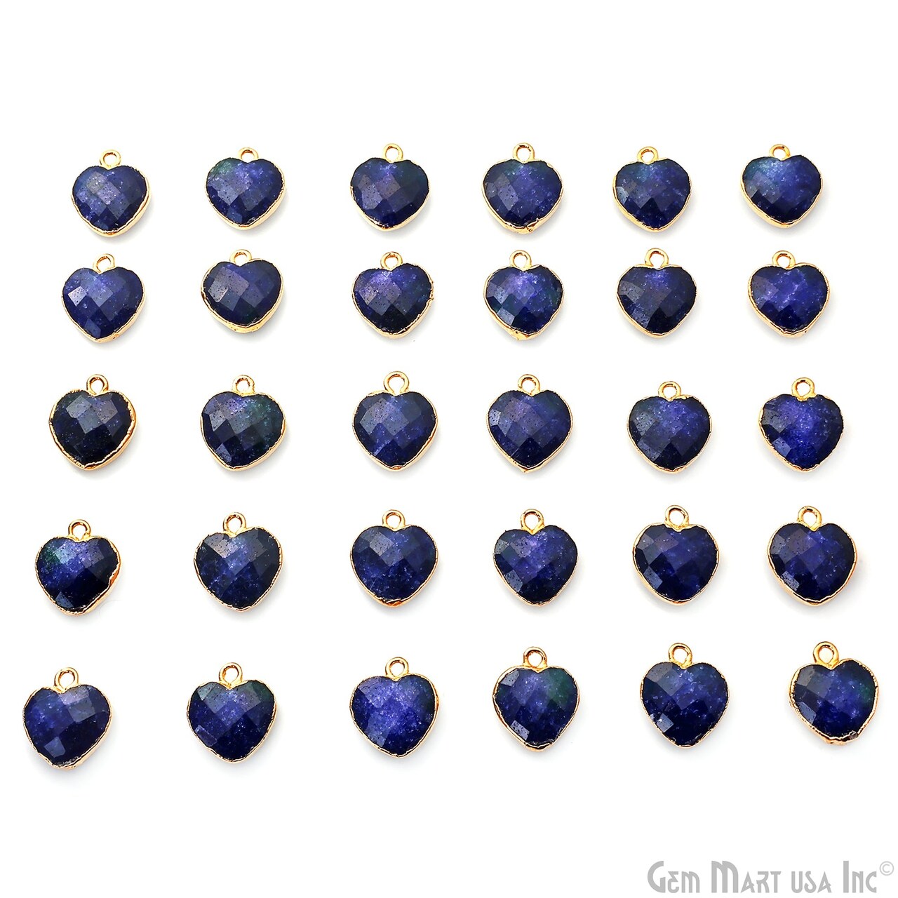 Heart Gemstone Pendant, Gold Electroplated Gemstone Charm, 13x12mm, Necklace Pendant, GemMartUSA (50794)